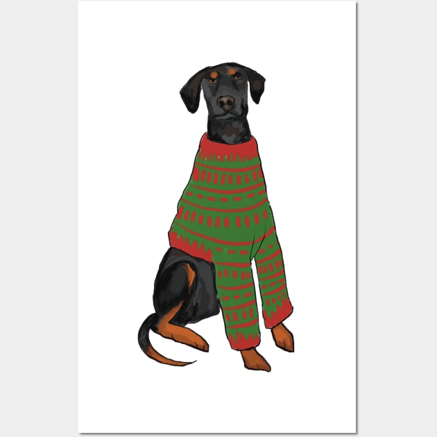 Doberman in a Christmas jumper Wall Art by Shadoodles